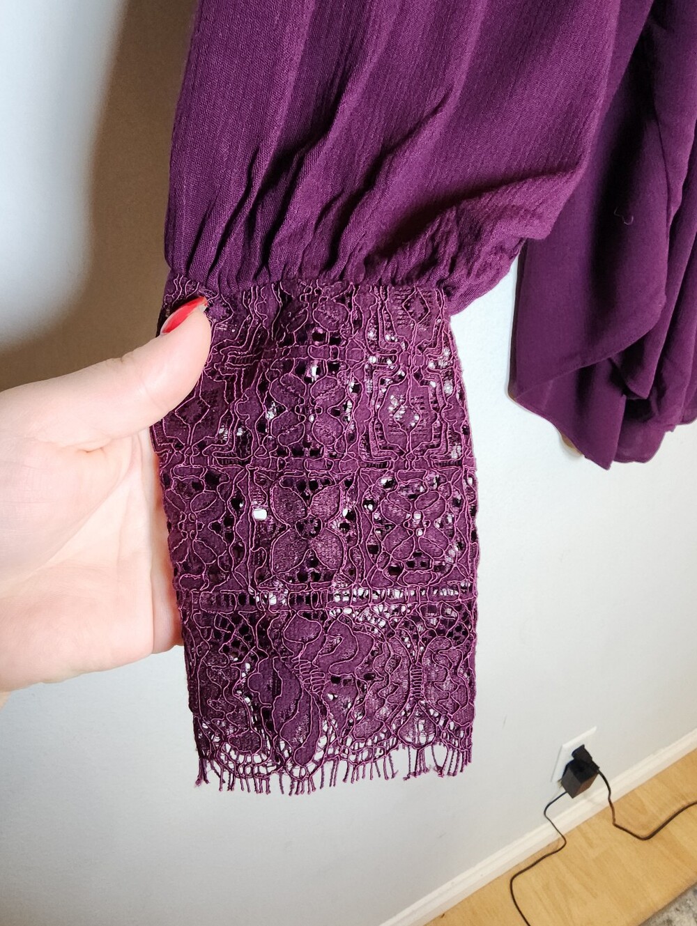 NWT Free People Flutter By Lace Blouse Top Purple Size L Prairie Boho Peasant - Picture 16 of 16